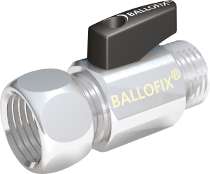 Broen Ballofix kuglehane 1/2". nippel-målerforskruning. med håndtag. krom