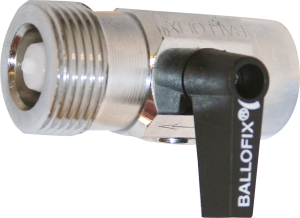 Broen Ballofix kuglehane med filter og kontraventil 3/4x1/2". muffe-nippel. med sort håndtag. krom
