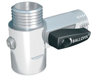 Broen Ballofix T-stykke med kontraventil 1/2". dobbelt afspæring. sort håndtag. krom