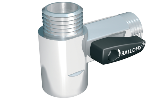 Broen Ballofix T-stykke med kontraventil 1/2". enkelt afspæring. sort håndtag. krom